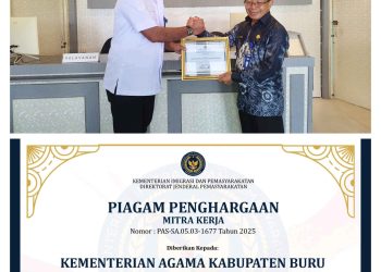 Piagam Penghargaan Dirjen Pemasyarakatan Untuk Kemenag Buru, Bentuk Apresiasi Sinergitas dan Kolabolarasi