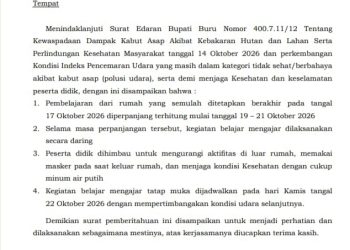 Dampak Kabut Asap, Anak Sekolahan Di Kabupaten Buru Masih Diliburkan